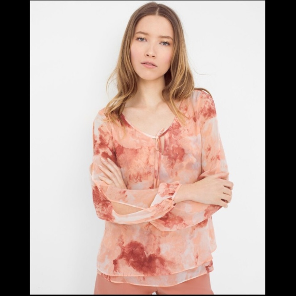 WHBM Printed Slit Sleeve Blouse